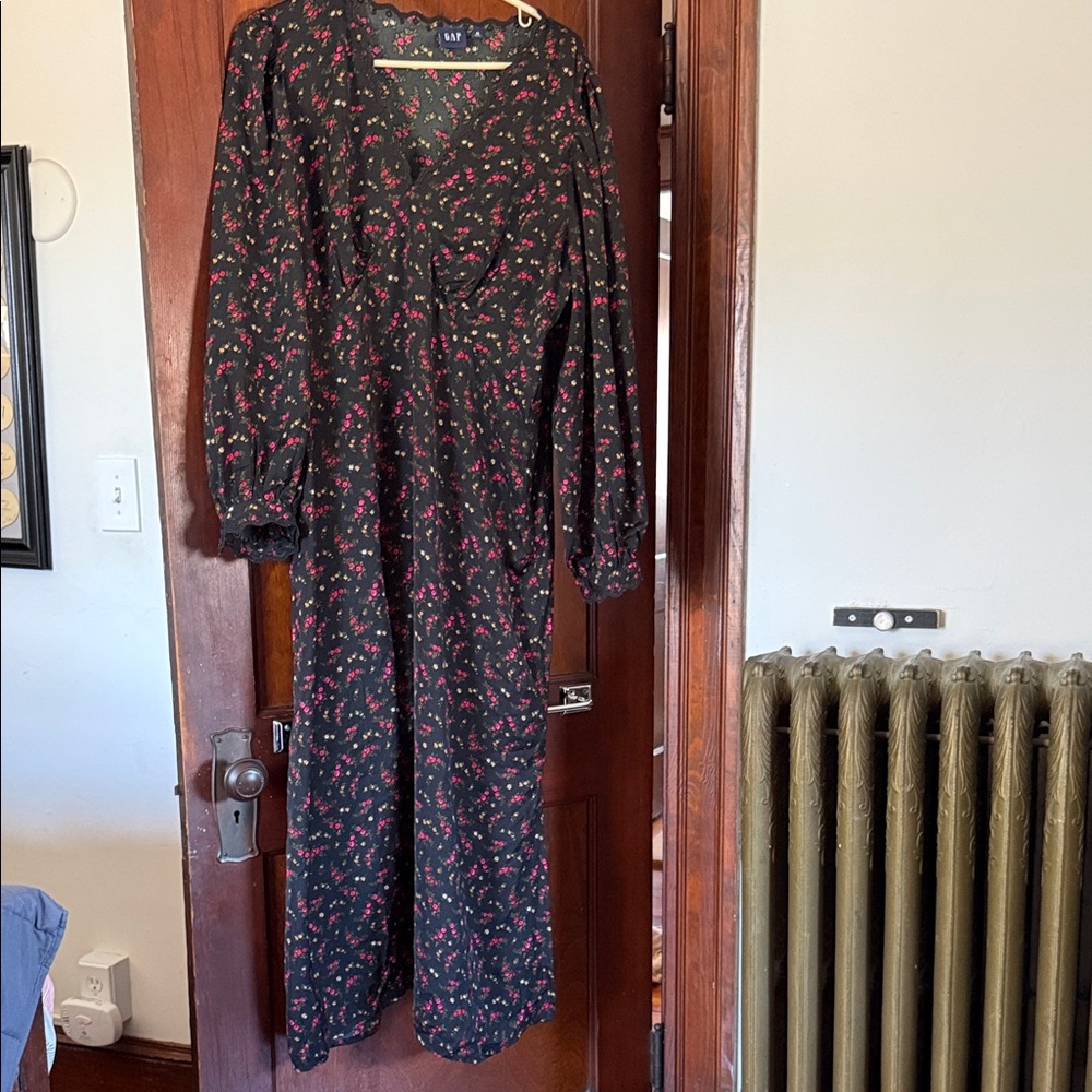 GAP Black Maxi Dress with Pink Floral Print